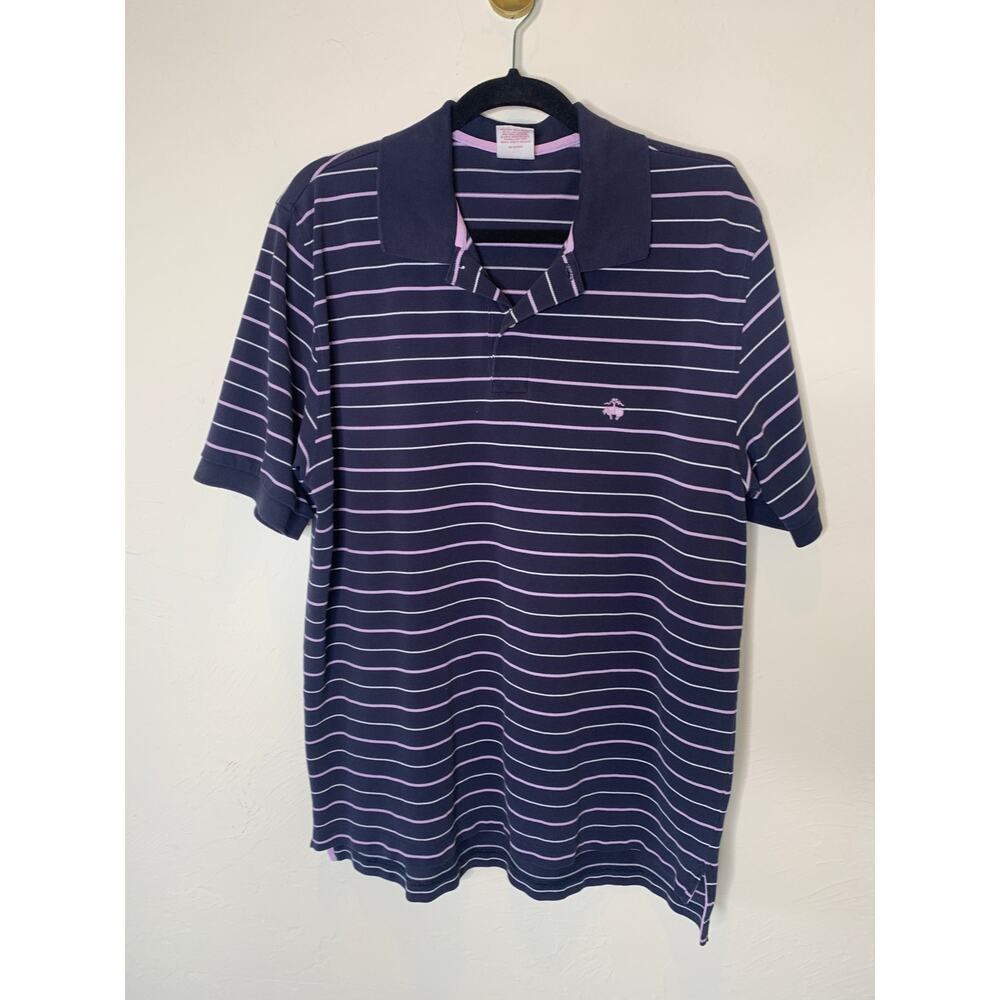 Brooks  Brothers 346 Cotton Polo Shirt Striped Pink White Navy Sz Large